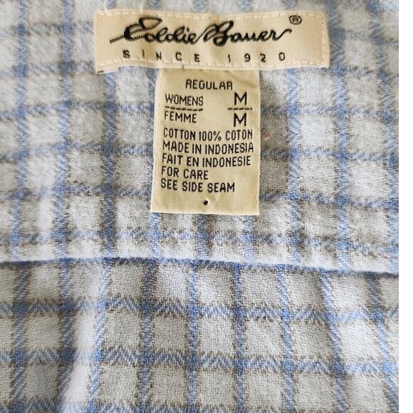 Eddie Bauer Two Tone Blue  Long Sleeve Plaid 100 % Cotton Flannel Shirt W Med - Picture 7 of 11